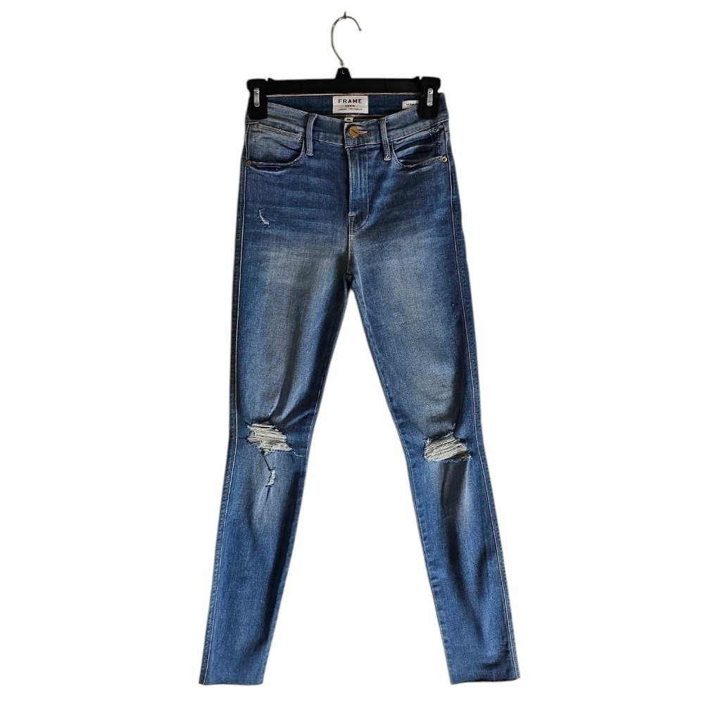 Frame Denim Le High Rise Skinny Crop Blue‎ Distressed Jeans 25 Preowned